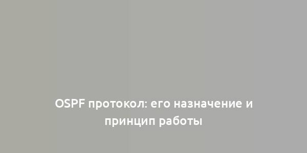 OSPF протокол: его назначение и принцип работы