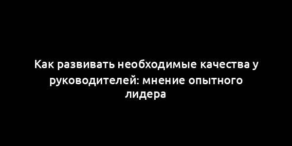 Как развивать необходимые качества у руководителей: мнение опытного лидера