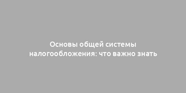 Основы общей системы налогообложения: что важно знать